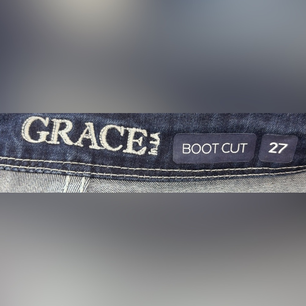 Grace in LA 29x Boho Indigo Embroidered Boot Leg Jeans - Picture 11 of 13